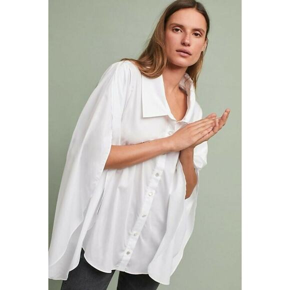 New Anthropologie x Harshman Luma Buttondown Shirt Sz Small White Tulip Sleeve - Picture 1 of 4
